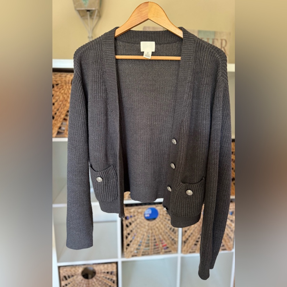 H&M Gray Ribbed Cardigan Sweater